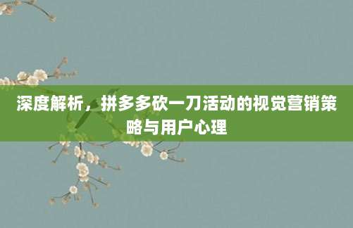 深度解析,拼多多砍一刀活动的视觉营销策略与用户心理-第1张图片-拼多多助力 深度解析,拼多多砍一刀活动的视觉营销策略与用户心理-第1张图片-拼多多助力
