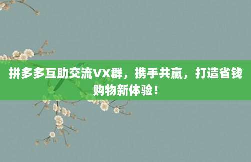 拼多多互助交流VX群,携手共赢,打造省钱购物新体验!-第1张图片-拼多多助力 拼多多互助交流VX群,携手共赢,打造省钱购物新体验!-第1张图片-拼多多助力