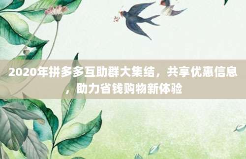 2020年拼多多互助群大集结,共享优惠信息,助力省钱购物新体验-第1张图片-拼多多助力 2020年拼多多互助群大集结,共享优惠信息,助力省钱购物新体验-第1张图片-拼多多助力