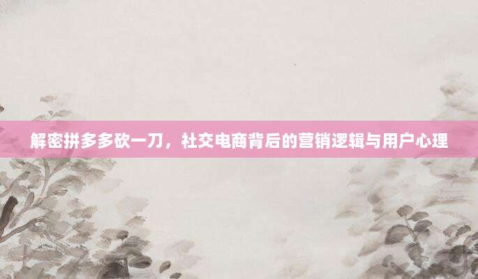 解密拼多多砍一刀,社交电商背后的营销逻辑与用户心理-第1张图片-拼多多助力 解密拼多多砍一刀,社交电商背后的营销逻辑与用户心理-第1张图片-拼多多助力