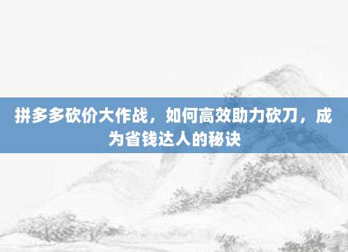 拼多多砍价大作战,如何高效助力砍刀,成为省钱达人的秘诀-第1张图片-拼多多助力 拼多多砍价大作战,如何高效助力砍刀,成为省钱达人的秘诀-第1张图片-拼多多助力