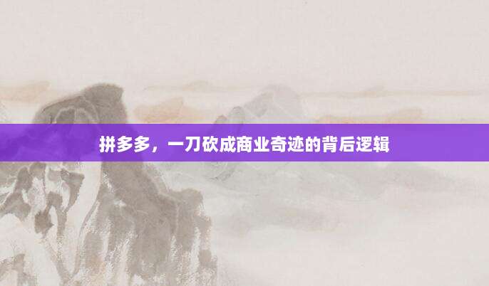 拼多多,一刀砍成商业奇迹的背后逻辑-第1张图片-拼多多助力 拼多多,一刀砍成商业奇迹的背后逻辑-第1张图片-拼多多助力