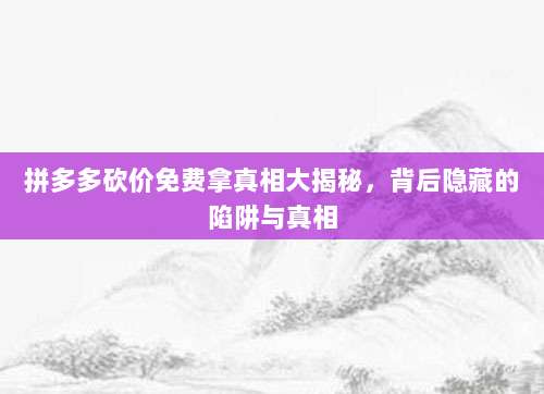 拼多多砍价免费拿真相大揭秘,背后隐藏的陷阱与真相-第1张图片-拼多多助力 拼多多砍价免费拿真相大揭秘,背后隐藏的陷阱与真相-第1张图片-拼多多助力