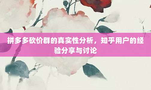 拼多多砍价群的真实性分析,知乎用户的经验分享与讨论-第1张图片-拼多多助力 拼多多砍价群的真实性分析,知乎用户的经验分享与讨论-第1张图片-拼多多助力
