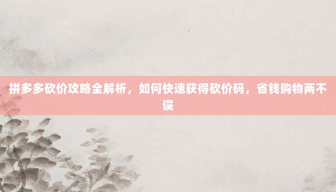 拼多多砍价攻略全解析，如何快速获得砍价码，省钱购物两不误-第1张图片-拼多多助力
