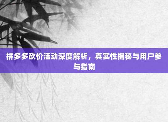 拼多多砍价活动深度解析,真实性揭秘与用户参与指南-第1张图片-拼多多助力 拼多多砍价活动深度解析,真实性揭秘与用户参与指南-第1张图片-拼多多助力