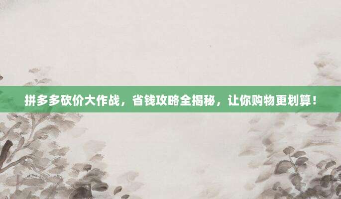 拼多多砍价大作战,省钱攻略全揭秘,让你购物更划算!-第1张图片-拼多多助力 拼多多砍价大作战,省钱攻略全揭秘,让你购物更划算!-第1张图片-拼多多助力