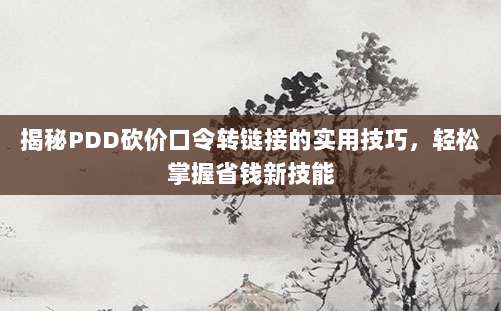 揭秘PDD砍价口令转链接的实用技巧,轻松掌握省钱新技能-第1张图片-拼多多助力 揭秘PDD砍价口令转链接的实用技巧,轻松掌握省钱新技能-第1张图片-拼多多助力