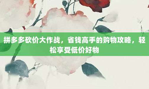 拼多多砍价大作战,省钱高手的购物攻略,轻松享受低价好物-第1张图片-拼多多助力 拼多多砍价大作战,省钱高手的购物攻略,轻松享受低价好物-第1张图片-拼多多助力