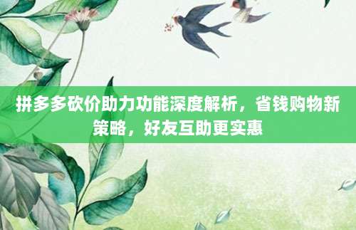 拼多多砍价助力功能深度解析,省钱购物新策略,好友互助更实惠-第1张图片-拼多多助力 拼多多砍价助力功能深度解析,省钱购物新策略,好友互助更实惠-第1张图片-拼多多助力