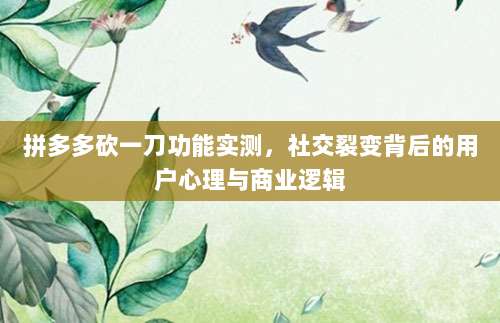 拼多多砍一刀功能实测,社交裂变背后的用户心理与商业逻辑-第1张图片-拼多多助力 拼多多砍一刀功能实测,社交裂变背后的用户心理与商业逻辑-第1张图片-拼多多助力