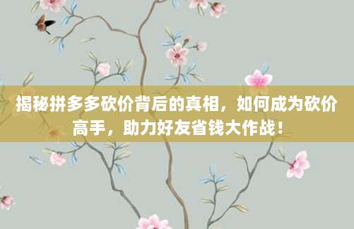 揭秘拼多多砍价背后的真相,如何成为砍价高手,助力好友省钱大作战!-第1张图片-拼多多助力 揭秘拼多多砍价背后的真相,如何成为砍价高手,助力好友省钱大作战!-第1张图片-拼多多助力