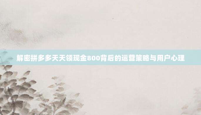 解密拼多多天天领现金800背后的运营策略与用户心理-第1张图片-拼多多助力 解密拼多多天天领现金800背后的运营策略与用户心理-第1张图片-拼多多助力