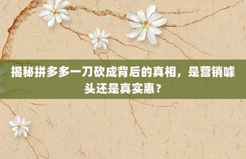 揭秘拼多多一刀砍成背后的真相,是营销噱头还是真实惠?-第1张图片-拼多多助力 揭秘拼多多一刀砍成背后的真相,是营销噱头还是真实惠?-第1张图片-拼多多助力