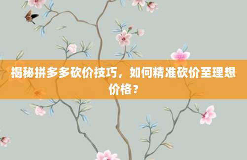 揭秘拼多多砍价技巧,如何精准砍价至理想价格?-第1张图片-拼多多助力 揭秘拼多多砍价技巧,如何精准砍价至理想价格?-第1张图片-拼多多助力