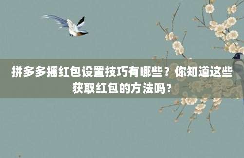拼多多摇红包设置技巧有哪些?你知道这些获取红包的方法吗?-第1张图片-拼多多助力 拼多多摇红包设置技巧有哪些?你知道这些获取红包的方法吗?-第1张图片-拼多多助力