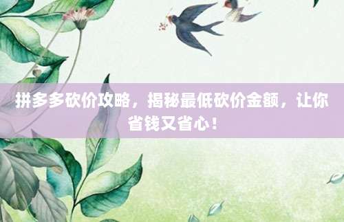 拼多多砍价攻略,揭秘最低砍价金额,让你省钱又省心!-第1张图片-拼多多助力 拼多多砍价攻略,揭秘最低砍价金额,让你省钱又省心!-第1张图片-拼多多助力