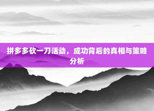 拼多多砍一刀活动,成功背后的真相与策略分析-第1张图片-拼多多助力 拼多多砍一刀活动,成功背后的真相与策略分析-第1张图片-拼多多助力