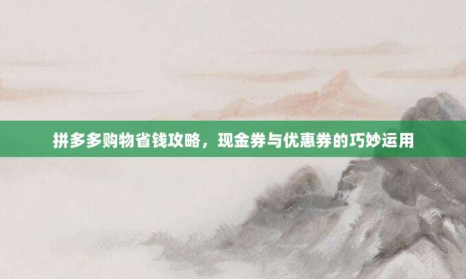 拼多多购物省钱攻略，现金券与优惠券的巧妙运用-第1张图片-拼多多助力
