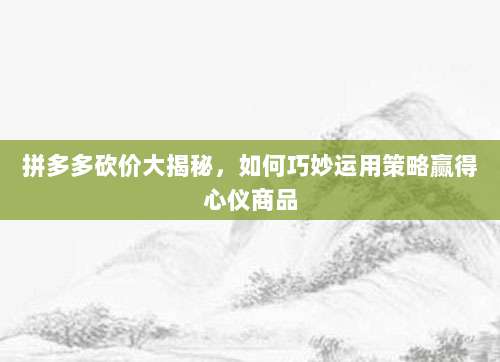 拼多多砍价大揭秘,如何巧妙运用策略赢得心仪商品-第1张图片-拼多多助力 拼多多砍价大揭秘,如何巧妙运用策略赢得心仪商品-第1张图片-拼多多助力
