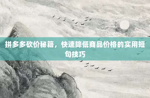 拼多多砍价秘籍,快速降低商品价格的实用短句技巧-第1张图片-拼多多助力 拼多多砍价秘籍,快速降低商品价格的实用短句技巧-第1张图片-拼多多助力