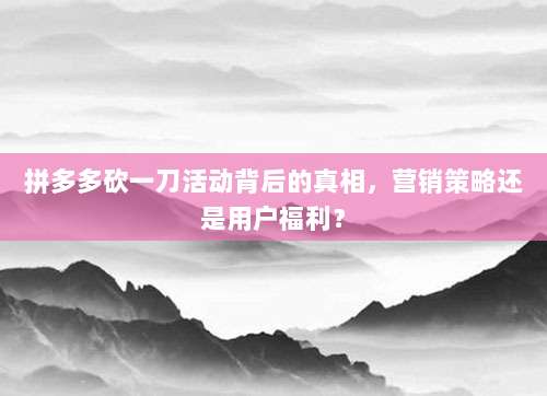 拼多多砍一刀活动背后的真相,营销策略还是用户福利?-第1张图片-拼多多助力 拼多多砍一刀活动背后的真相,营销策略还是用户福利?-第1张图片-拼多多助力