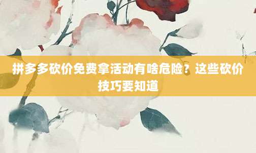 拼多多砍价免费拿活动有啥危险?这些砍价技巧要知道-第1张图片-拼多多助力 拼多多砍价免费拿活动有啥危险?这些砍价技巧要知道-第1张图片-拼多多助力