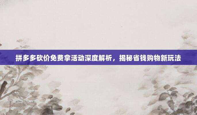 拼多多砍价免费拿活动深度解析,揭秘省钱购物新玩法-第1张图片-拼多多助力 拼多多砍价免费拿活动深度解析,揭秘省钱购物新玩法-第1张图片-拼多多助力