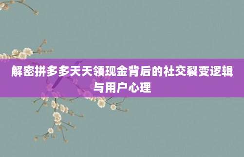 解密拼多多天天领现金背后的社交裂变逻辑与用户心理-第1张图片-拼多多助力 解密拼多多天天领现金背后的社交裂变逻辑与用户心理-第1张图片-拼多多助力