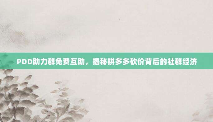 PDD助力群免费互助,揭秘拼多多砍价背后的社群经济-第1张图片-拼多多助力 PDD助力群免费互助,揭秘拼多多砍价背后的社群经济-第1张图片-拼多多助力