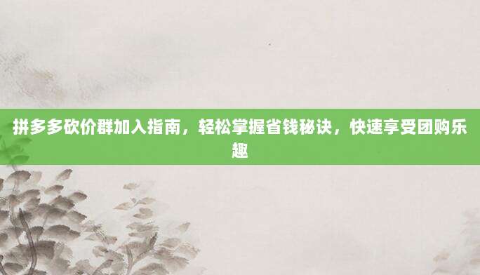 拼多多砍价群加入指南,轻松掌握省钱秘诀,快速享受团购乐趣-第1张图片-拼多多助力 拼多多砍价群加入指南,轻松掌握省钱秘诀,快速享受团购乐趣-第1张图片-拼多多助力