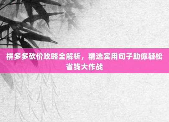 拼多多砍价攻略全解析，精选实用句子助你轻松省钱大作战-第1张图片-拼多多助力