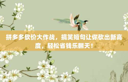 拼多多砍价大作战,搞笑短句让你砍出新高度,轻松省钱乐翻天!-第1张图片-拼多多助力 拼多多砍价大作战,搞笑短句让你砍出新高度,轻松省钱乐翻天!-第1张图片-拼多多助力