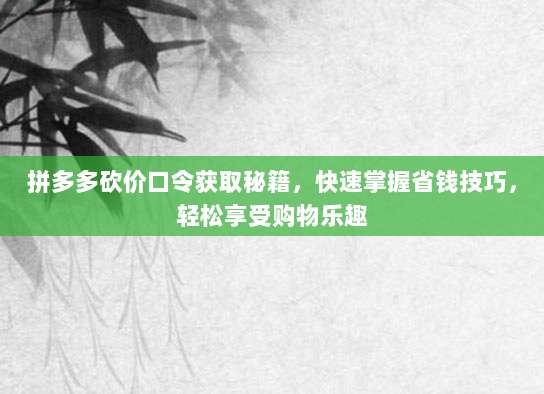 拼多多砍价口令获取秘籍，快速掌握省钱技巧，轻松享受购物乐趣-第1张图片-拼多多助力