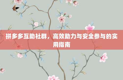 拼多多互助社群,高效助力与安全参与的实用指南-第1张图片-拼多多助力 拼多多互助社群,高效助力与安全参与的实用指南-第1张图片-拼多多助力