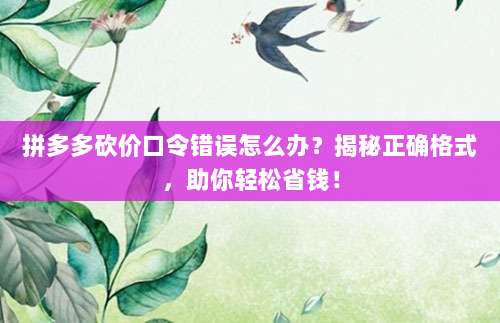 拼多多砍价口令错误怎么办?揭秘正确格式,助你轻松省钱!-第1张图片-拼多多助力 拼多多砍价口令错误怎么办?揭秘正确格式,助你轻松省钱!-第1张图片-拼多多助力