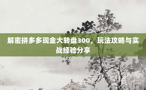 解密拼多多现金大转盘300,玩法攻略与实战经验分享-第1张图片-拼多多助力 解密拼多多现金大转盘300,玩法攻略与实战经验分享-第1张图片-拼多多助力