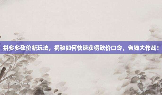 拼多多砍价新玩法,揭秘如何快速获得砍价口令,省钱大作战!-第1张图片-拼多多助力 拼多多砍价新玩法,揭秘如何快速获得砍价口令,省钱大作战!-第1张图片-拼多多助力