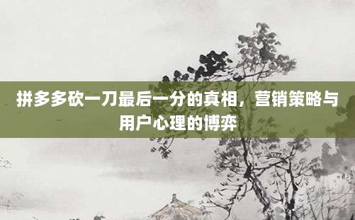 拼多多砍一刀最后一分的真相,营销策略与用户心理的博弈-第1张图片-拼多多助力 拼多多砍一刀最后一分的真相,营销策略与用户心理的博弈-第1张图片-拼多多助力