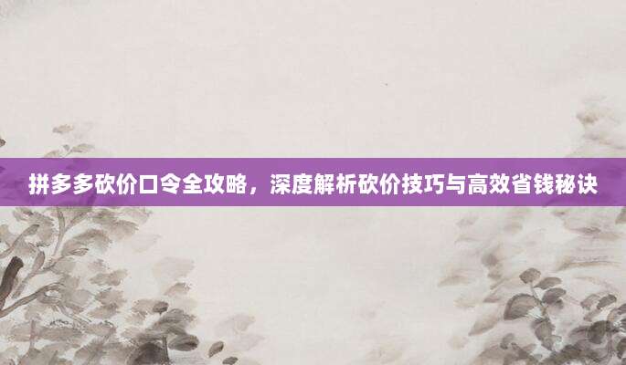 拼多多砍价口令全攻略,深度解析砍价技巧与高效省钱秘诀-第1张图片-拼多多助力 拼多多砍价口令全攻略,深度解析砍价技巧与高效省钱秘诀-第1张图片-拼多多助力