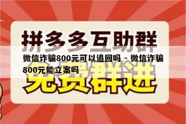 微信诈骗800元可以追回吗 - 微信诈骗800元能立案吗-第1张图片-拼多多助力